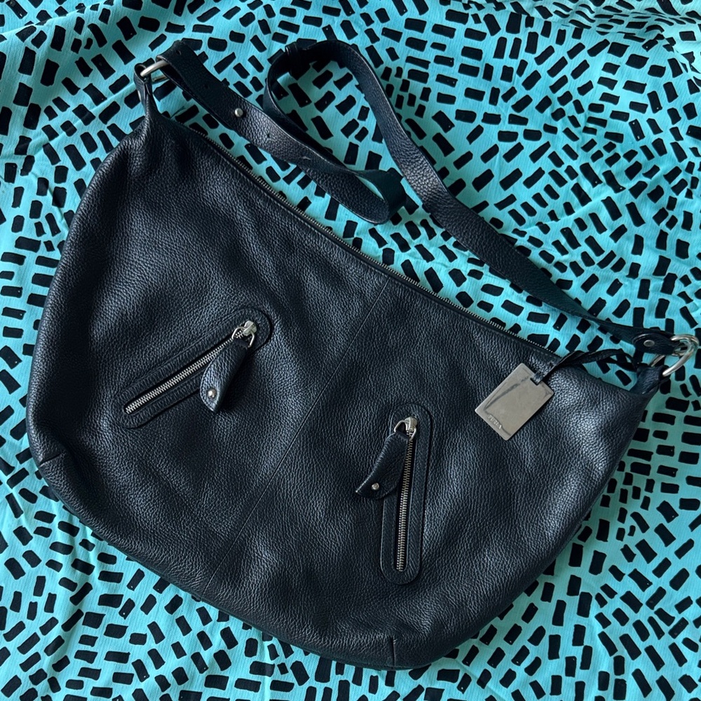 Big Furla Black Leather Shoulder Bag